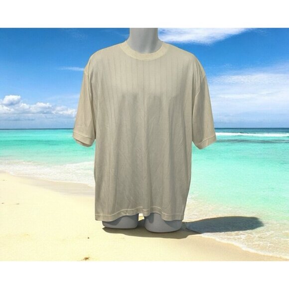 Carlo Pacini Mens Crew Neck Pullover Shirt Size M Ivory Short Sleeve - Picture 2 of 9